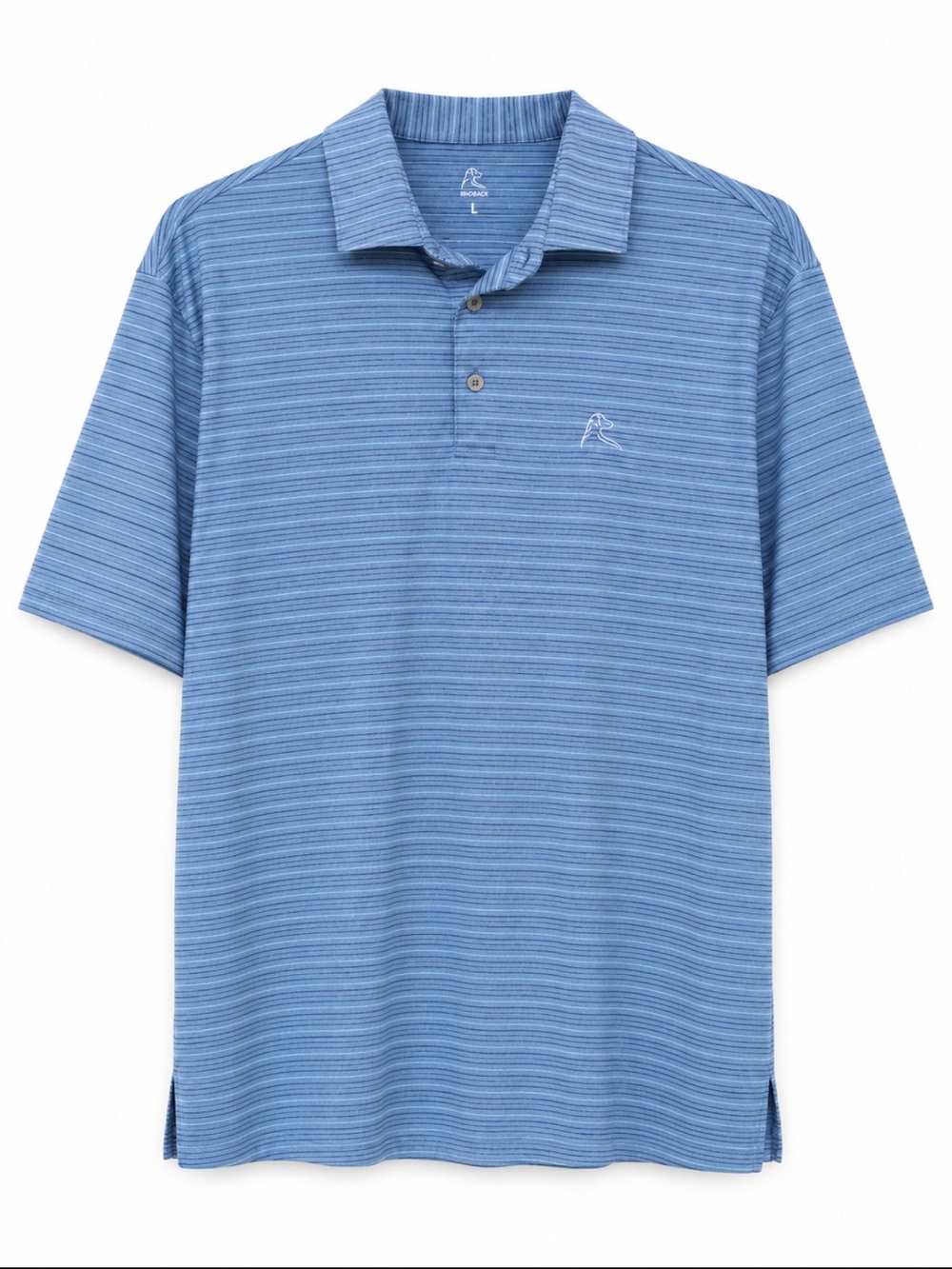 Rhoback Blue Striped Performance Golf Polo Shirt Large Excellent Condition!